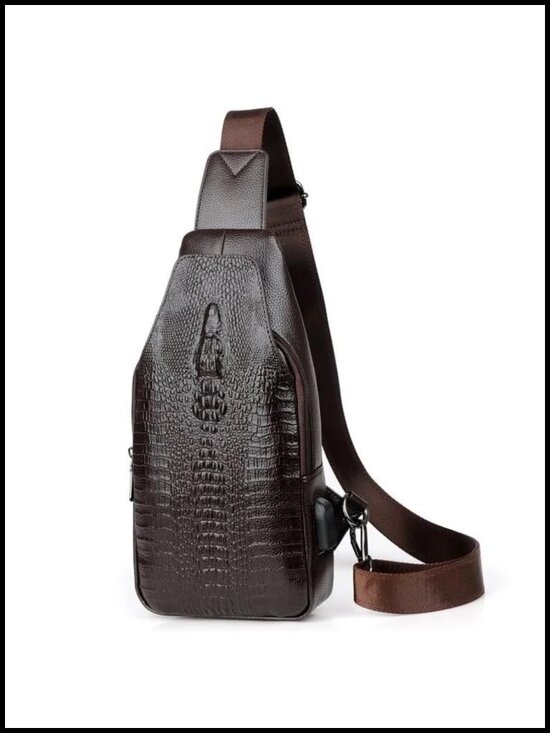 Crocodile Faux Leather Sling Bag Crossbody Backpack with USB Port main image 6
